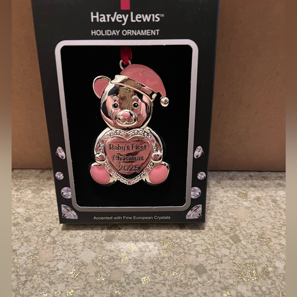 NWT Harvey Lewis Pink Baby's First Christmas Ornament